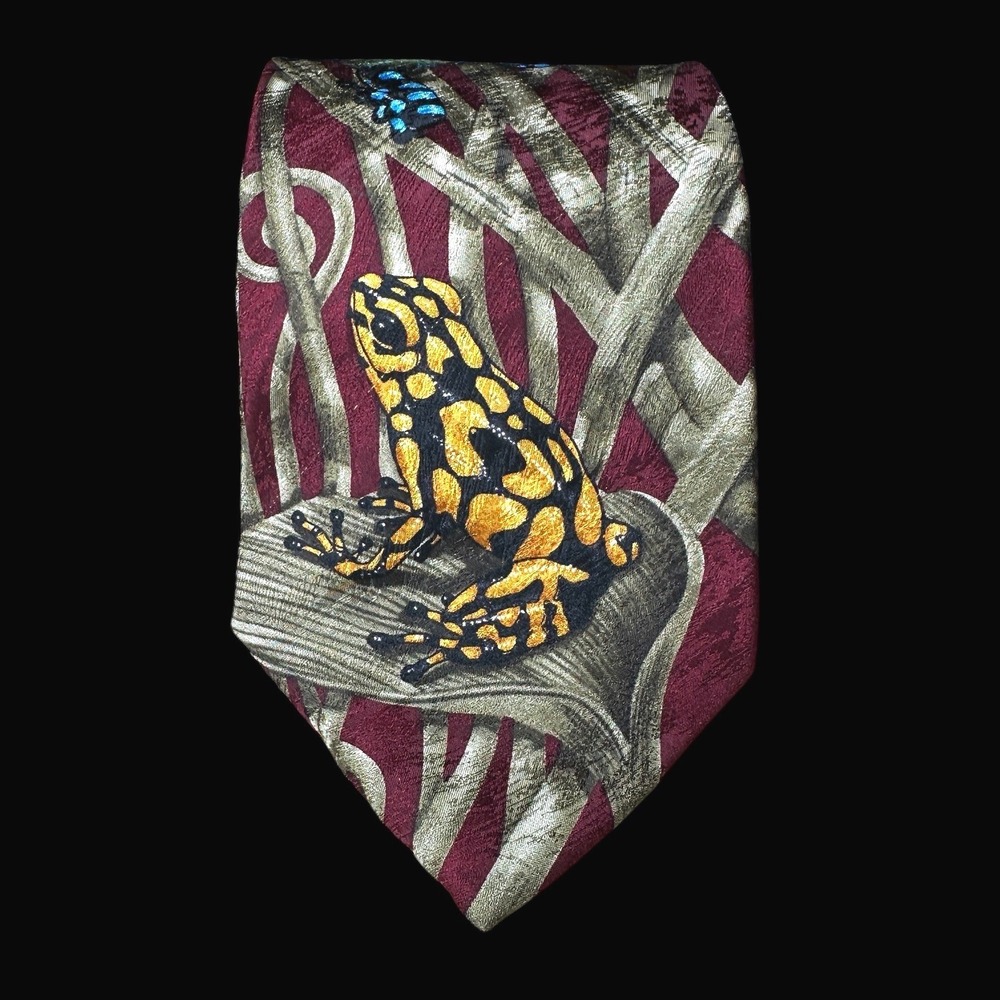 Endangered Species Marc Dennis Amazon Rainforest Frog Silk Tie Burgundy 1998